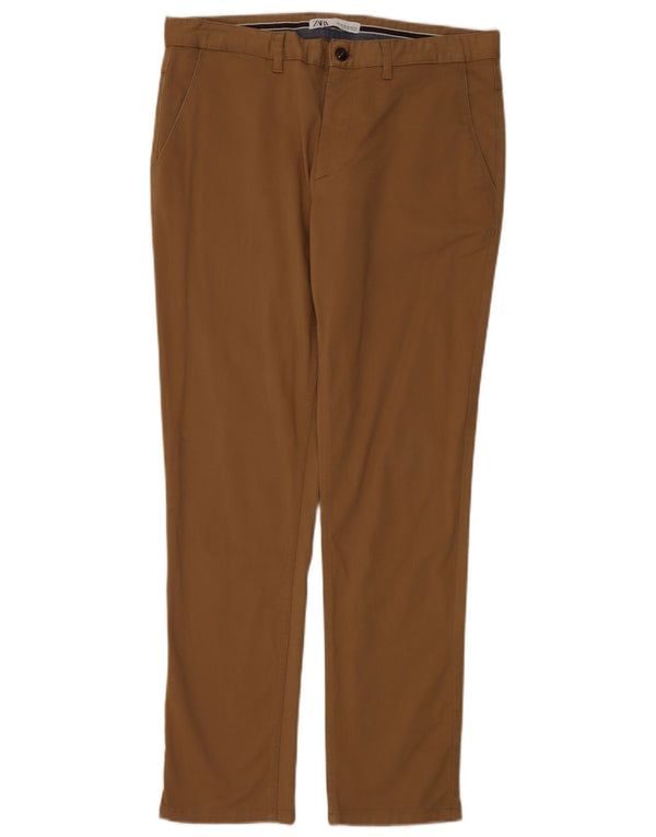Zara Mens Slim Chino Calças EU 44 Grande W34 L31 Algodão Marrom