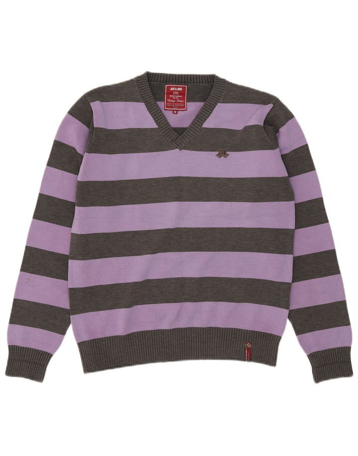 Suéter masculino Jack & Jones com decote em V listrado roxo médio
