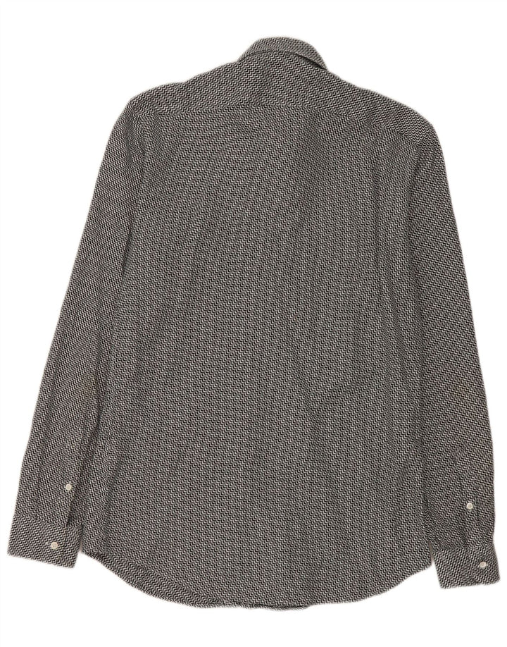 Camisa masculina Reiss Slim Fit médio preto Chevron algodão