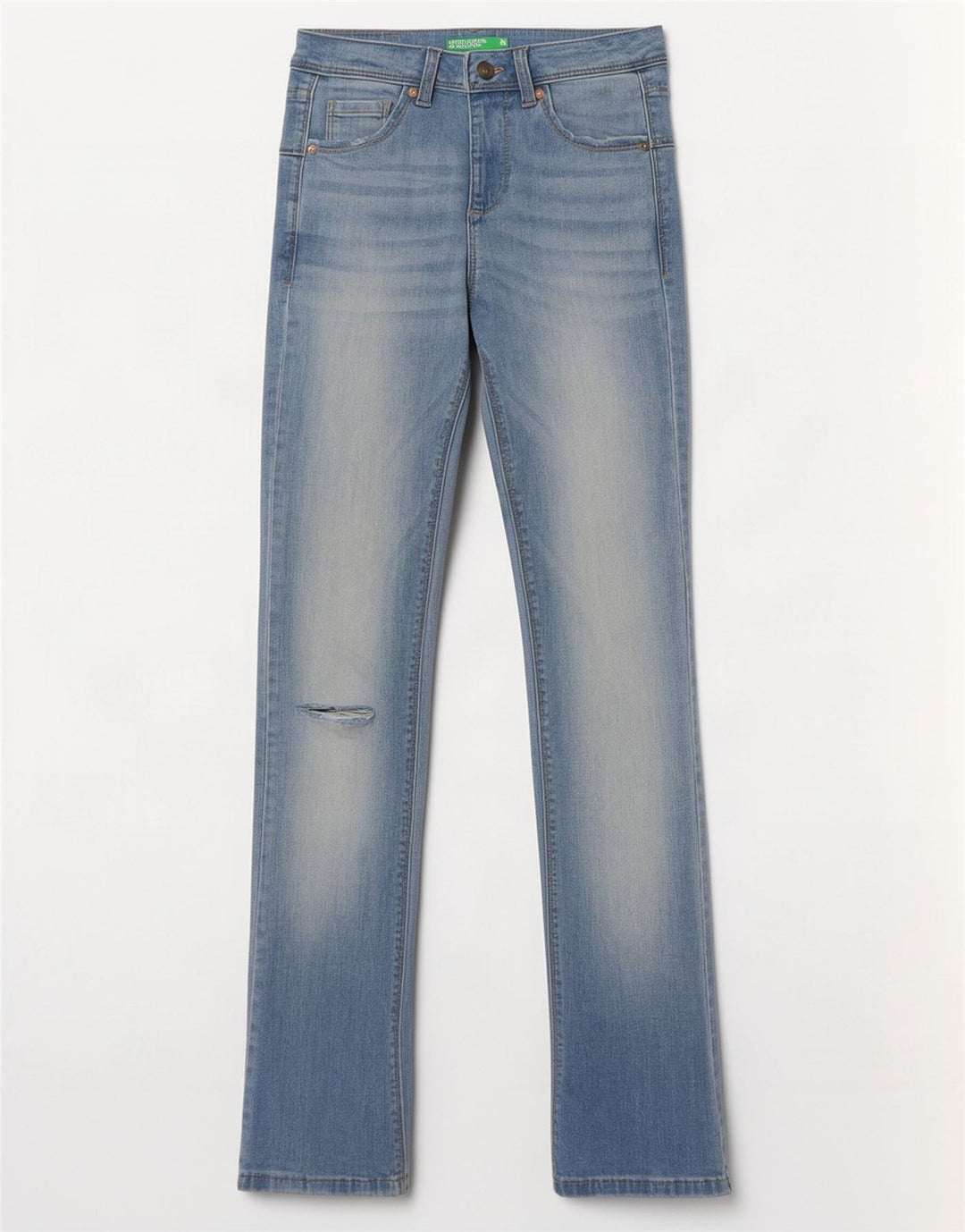 Benetton Jeans feminino slim bootcut desgastado W26 L31 azul