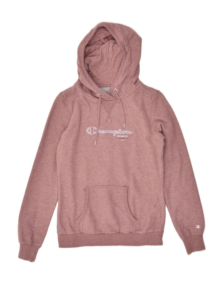 CHAMPION Womens Graphic Hoodie Jumper UK 10 Small Pink | Vintage Champion | Thrift | Second-Hand Champion | Used Clothing | Messina Hembry 