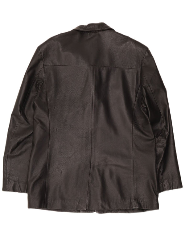 Jaqueta blazer masculina vintage de couro com 2 botões UK 36 pequena preta clássica
