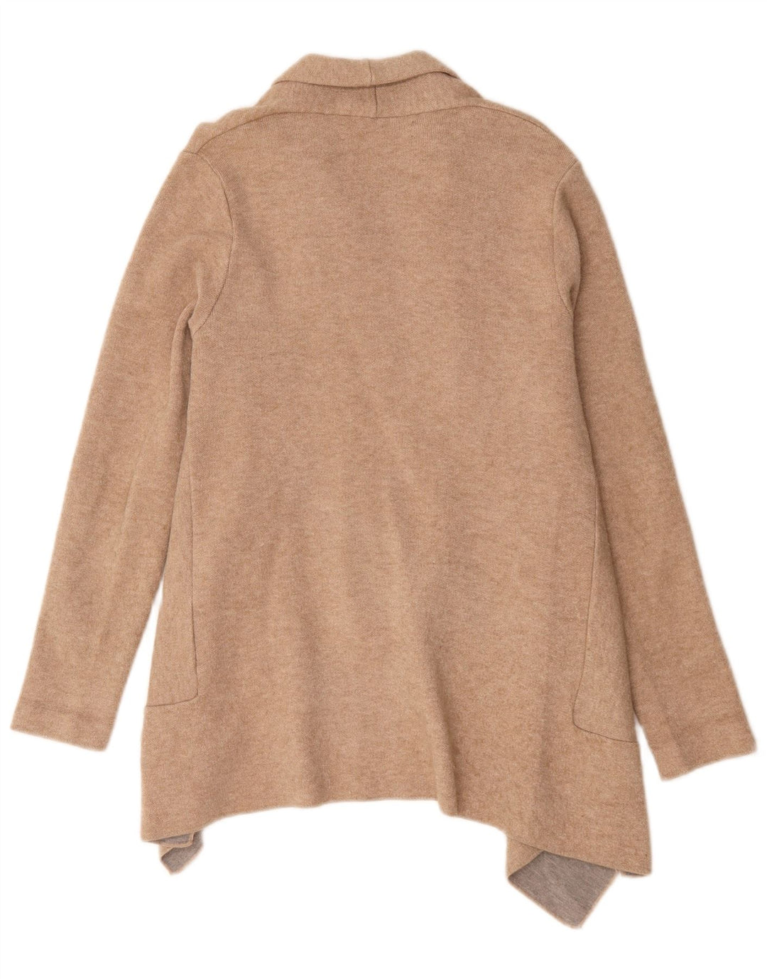 Zara Suéter cardigan assimétrico longline feminino Reino Unido 14 médio bege
