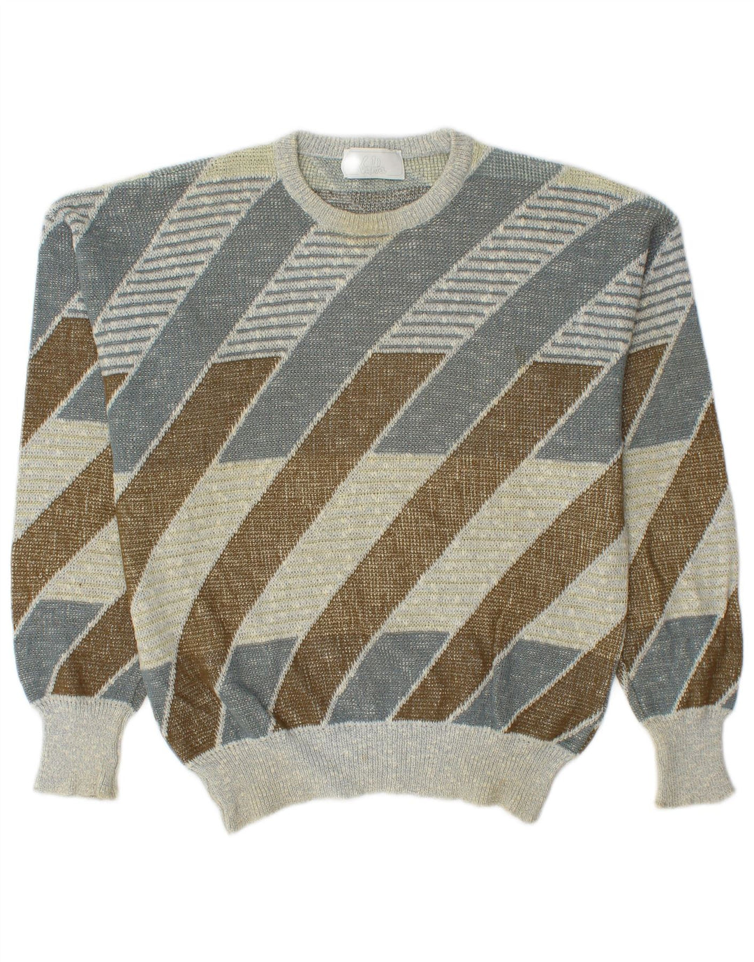 Suéter vintage masculino com gola redonda, algodão listrado médio multicolorido