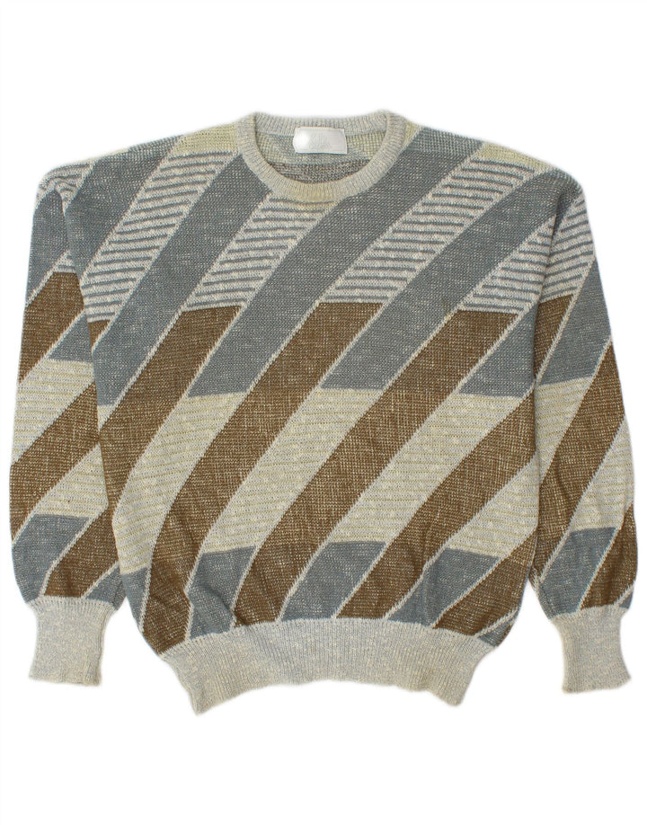 Suéter vintage masculino com gola redonda, algodão listrado médio multicolorido