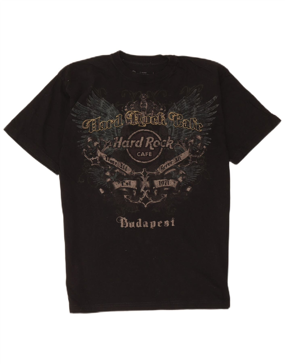 Camiseta masculina Hard Rock Cafe Budapeste gráfica top médio algodão preto