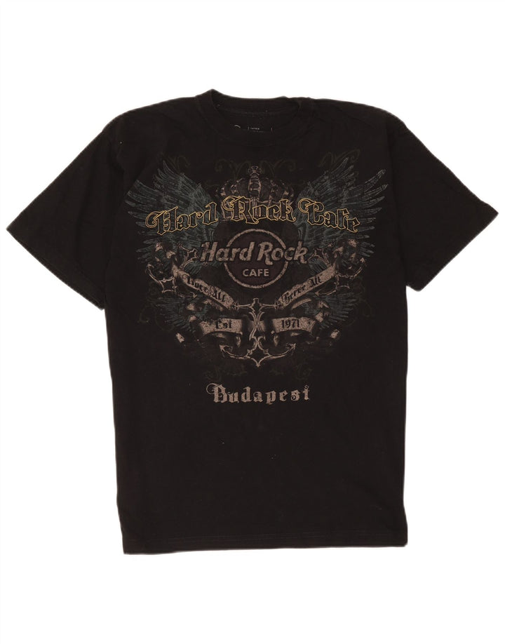 Camiseta masculina Hard Rock Cafe Budapeste gráfica top médio algodão preto