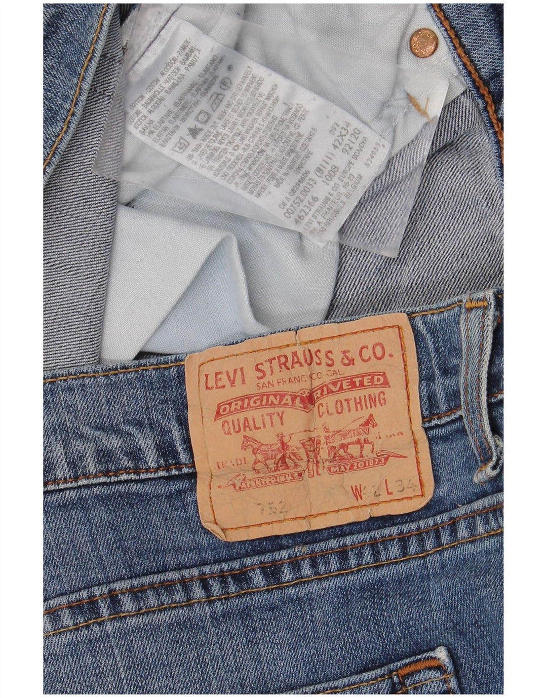 Levi's Masculino 752 Straight Jeans W42 L34 Azul Algodão