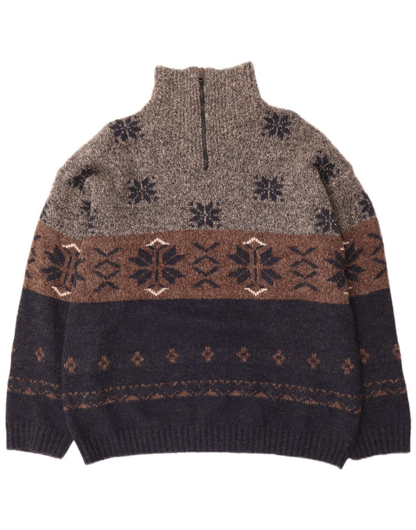 Suéter masculino Angelo Litrico com zíper e gola XL azul marinho Fair Isle acrílico