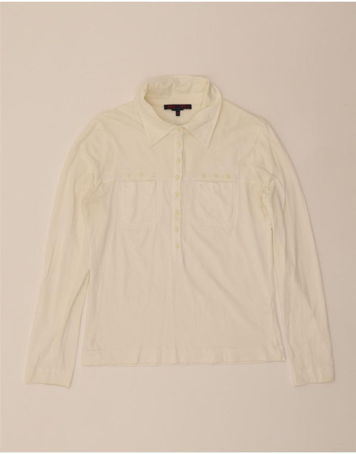 VINTAGE Womens Long Sleeve Polo Shirt IT 48 XL White Cotton Vintage Vintage and Second-Hand Vintage from Messina Hembry 