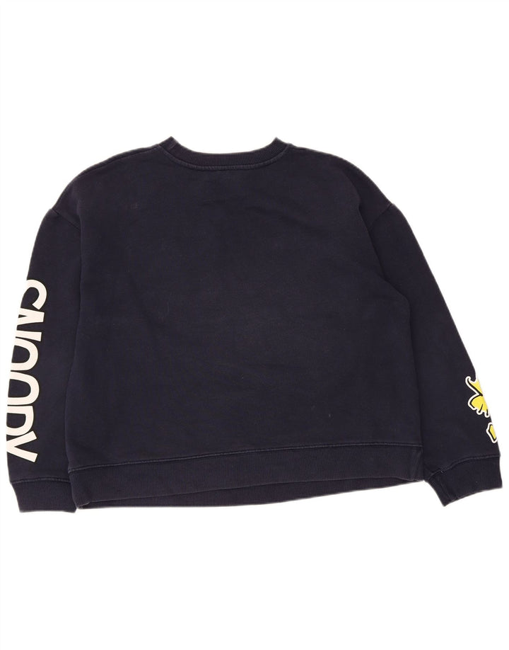 Zara Womens Crop Sweatshirt Jumper UK 14 Médio Azul Marinho Algodão