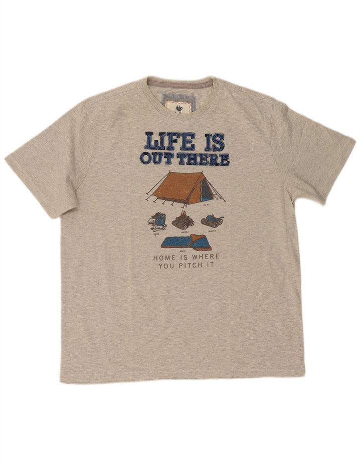 Camiseta gráfica masculina FAT FACE Top grande algodão manchado cinza