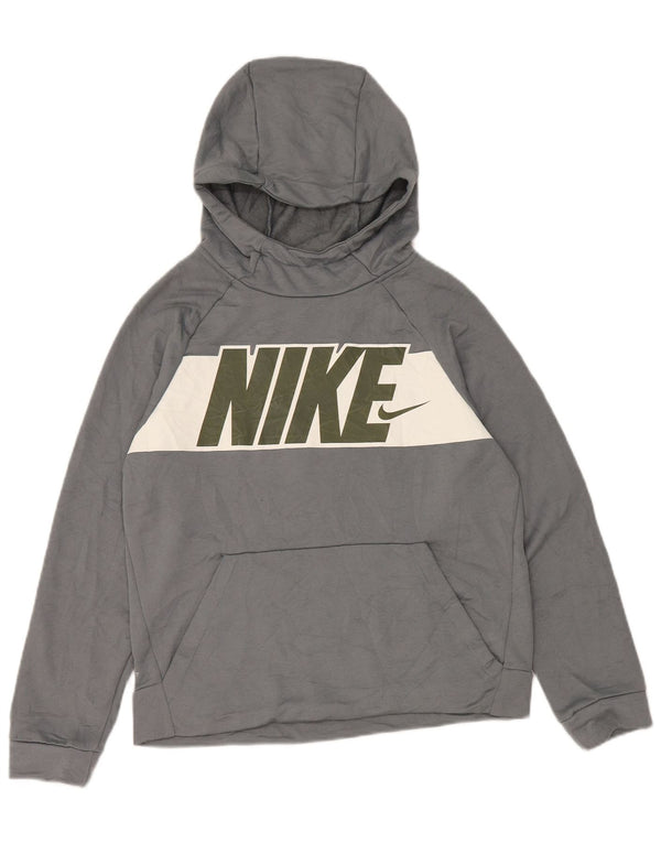 Jumper com capuz gráfico Nike Boys Dri Fit 12-13 anos grande bloco cinza