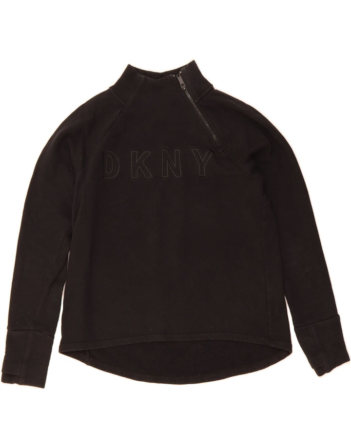 DKNY Womens Oversized Graphic Sweatshirt Jumper UK 6 XS Black Cotton Vintage Dkny and Second-Hand Dkny from Messina Hembry 