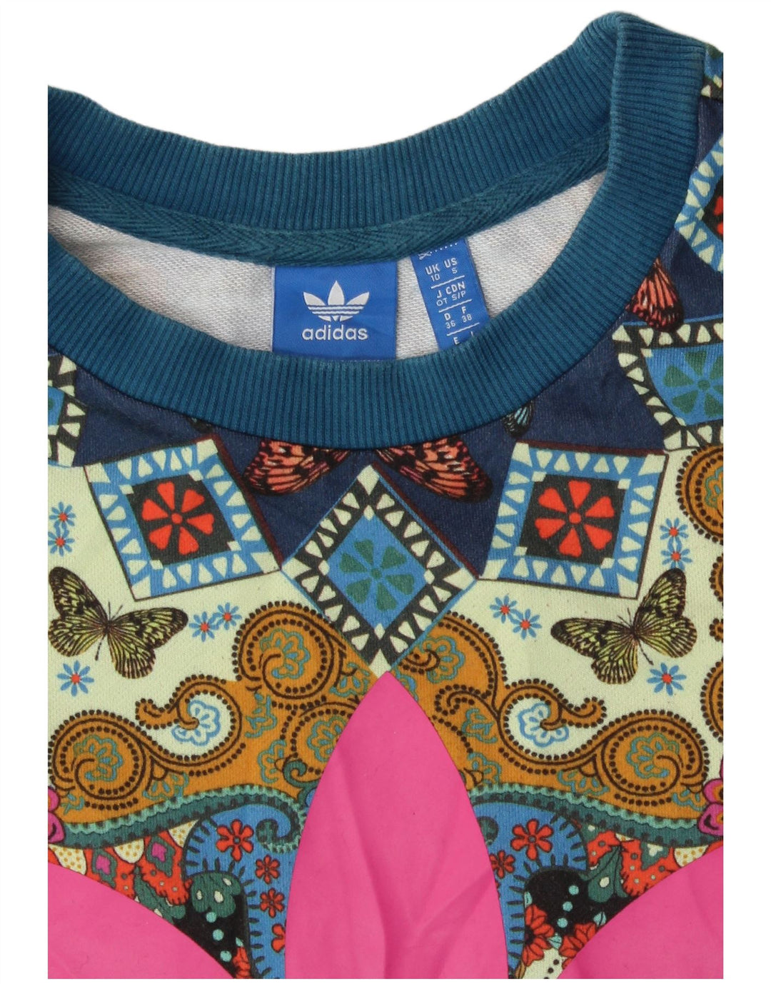 Adidas Womens Abstract Pattern Moletom Jumper UK 10 Pequeno Azul Boêmio