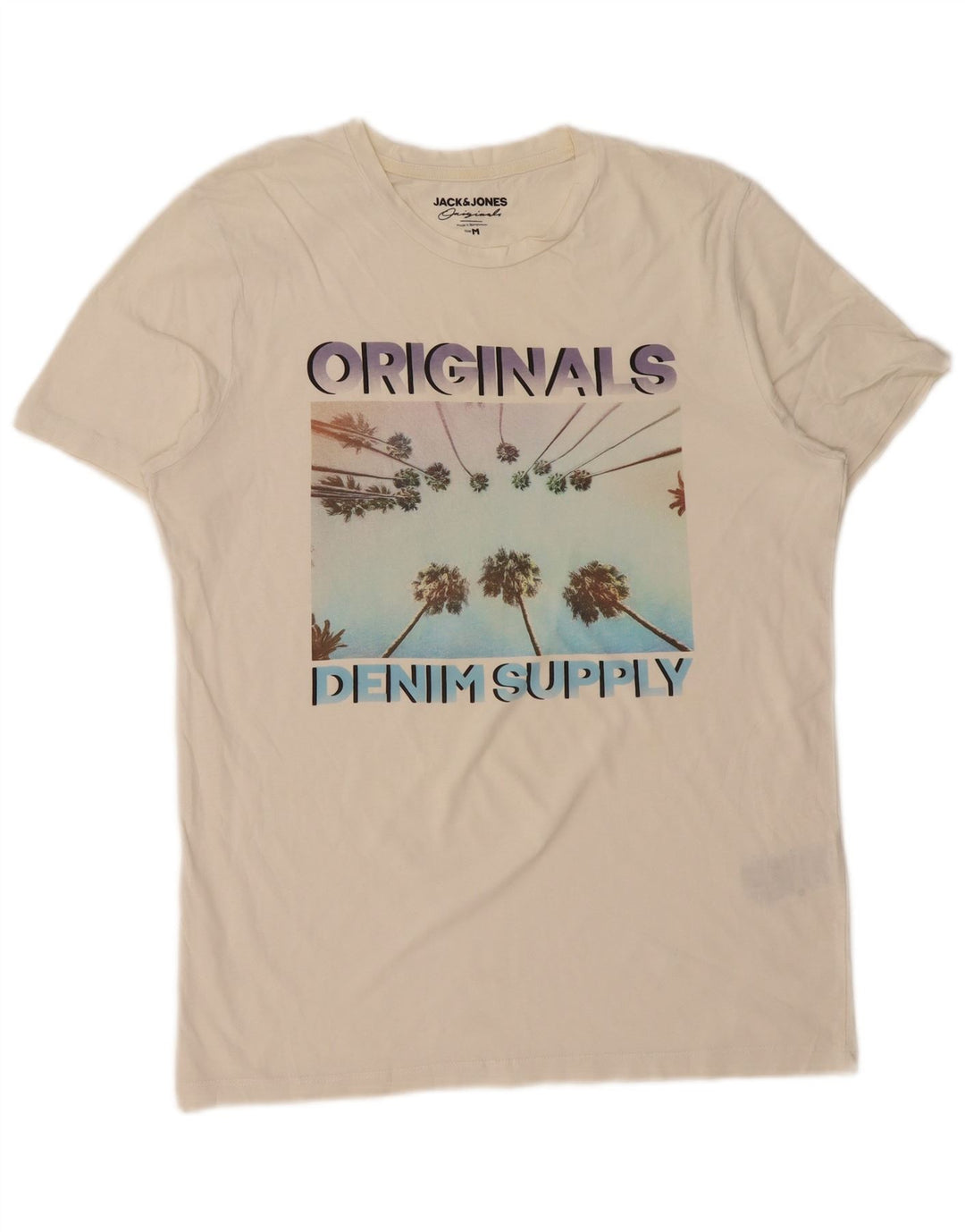 JACK & JONES Camiseta masculina original gráfica Top médio algodão branco