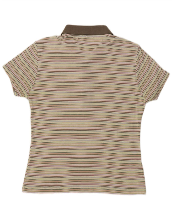 Camisa polo feminina Lacoste IT 42 grande algodão listrado multicolorido