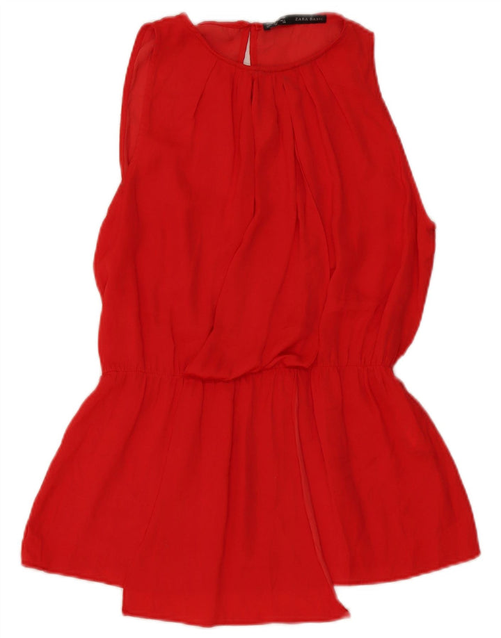 Blusa feminina sem mangas Zara Top UK 14 poliéster vermelho médio