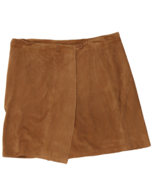 Vintage Womens Suede Mini Wrap Skirt XL W36  Brown
