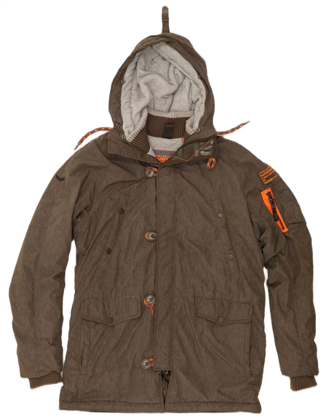 Jaqueta Parka masculina Superdry com capuz Reino Unido 42 XL cáqui poliéster