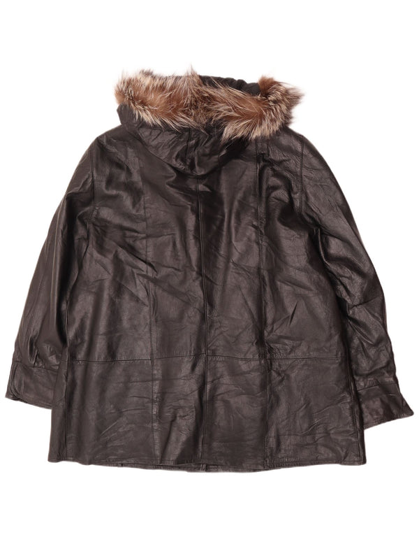 Casaco de couro com capuz feminino lendário 1957 UK 18 XL preto