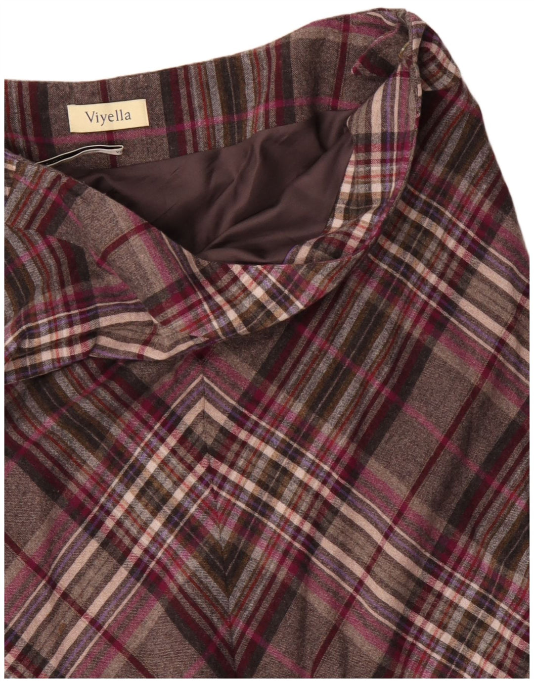 VIYELLA saia feminina evasê Reino Unido 16 grande W36 lã xadrez cinza