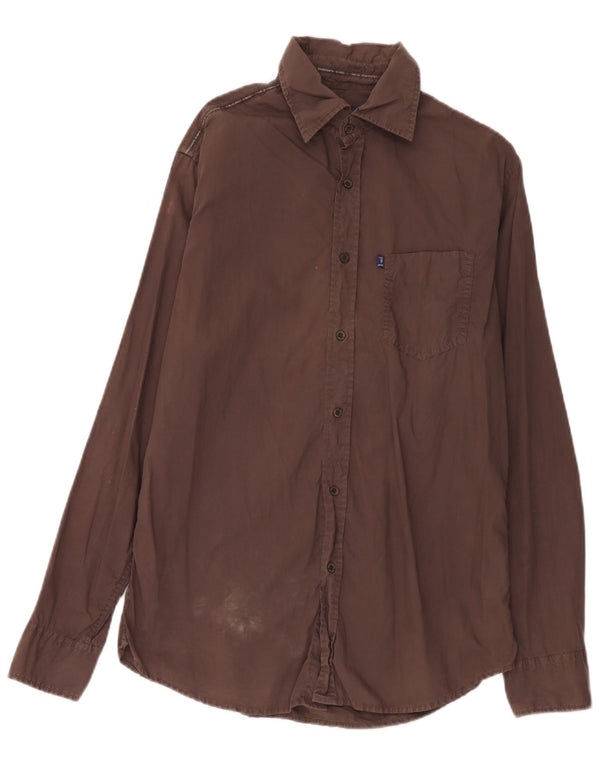 Camisa masculina Trussardi Jeans grande algodão marrom