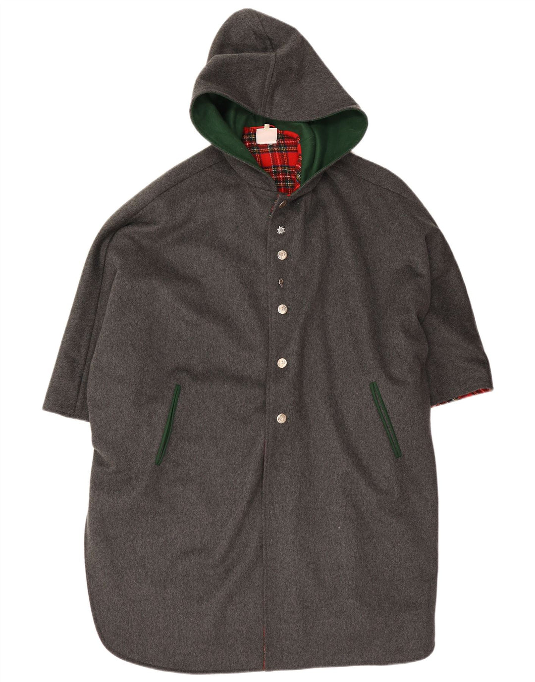 Casaco poncho feminino vintage com capuz tamanho único cinza