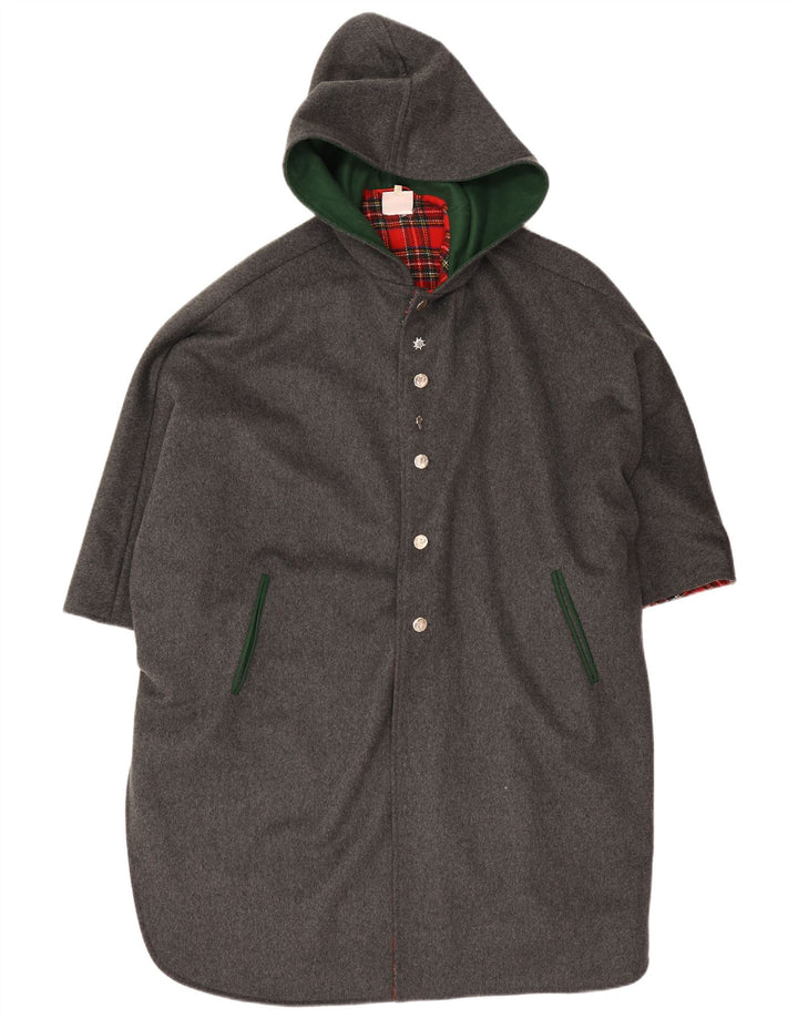 Casaco poncho feminino vintage com capuz tamanho único cinza