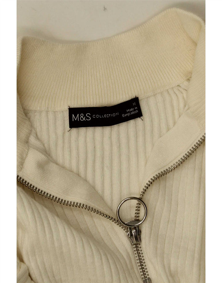 Suéter feminino Marks & Spencer com gola e zíper Reino Unido 14 Médio Off White