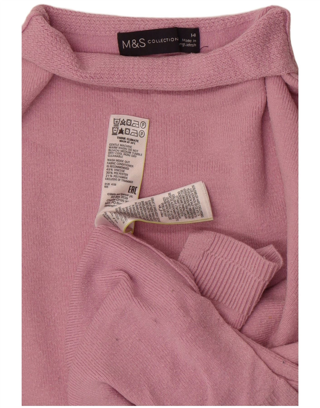 Suéter feminino Marks & Spencer com gola tartaruga Reino Unido 14 grande viscose rosa