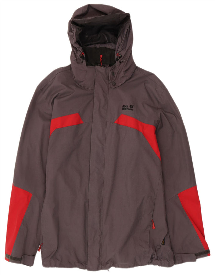 Jaqueta de chuva masculina JACK WOLFSKIN com capuz UK 48 2XL cinza Colourblock poliamida