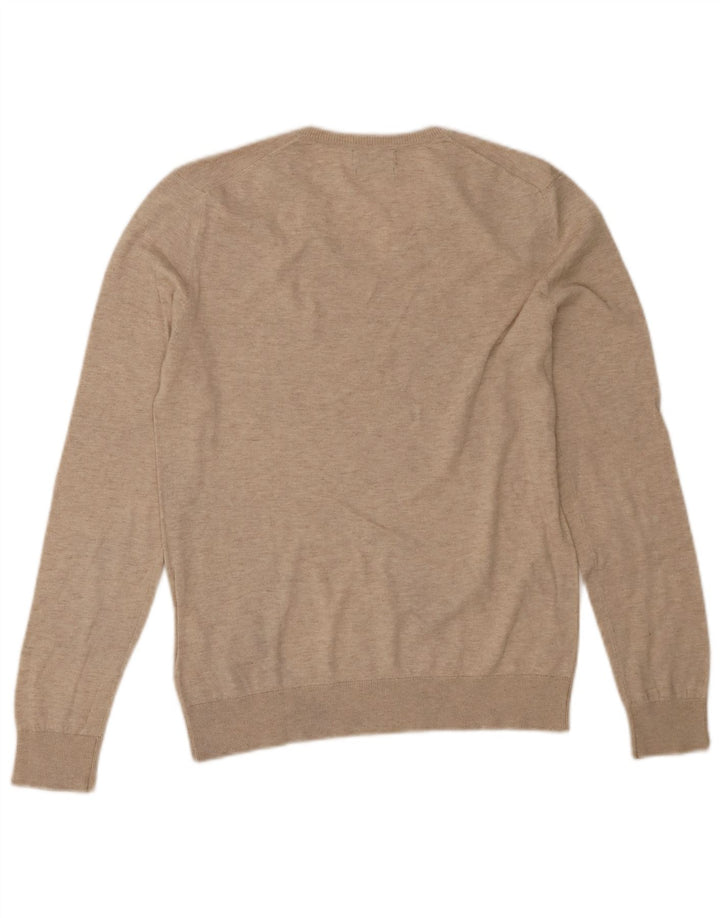 Suéter masculino ZARA com decote em V de algodão bege médio