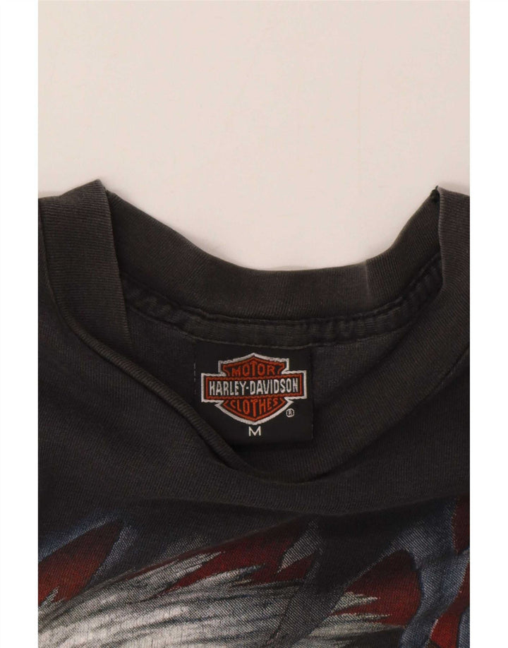 Camiseta gráfica masculina Harley Davidson 1990 Top cinza médio de algodão para motocicleta