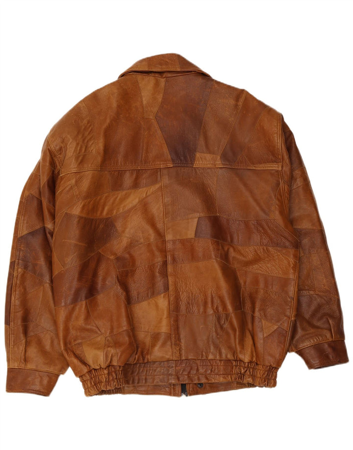 Jaqueta de couro masculina vintage UK 42 XL marrom patchwork couro