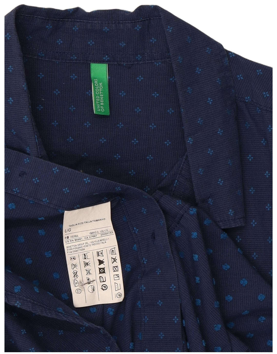 Camisa masculina Benetton grande algodão manchado azul marinho