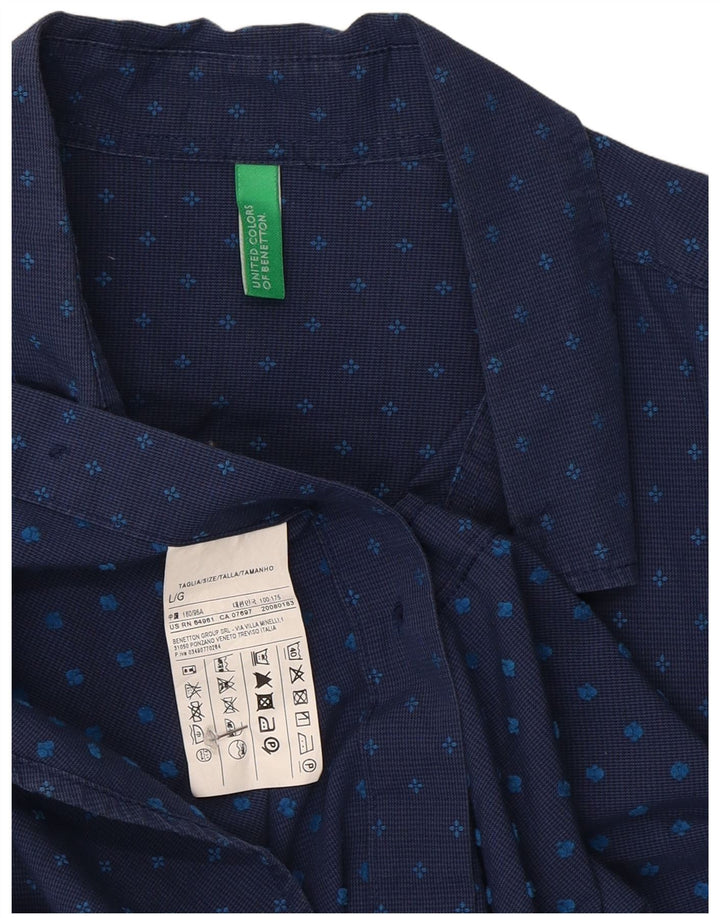 Camisa masculina Benetton grande algodão manchado azul marinho