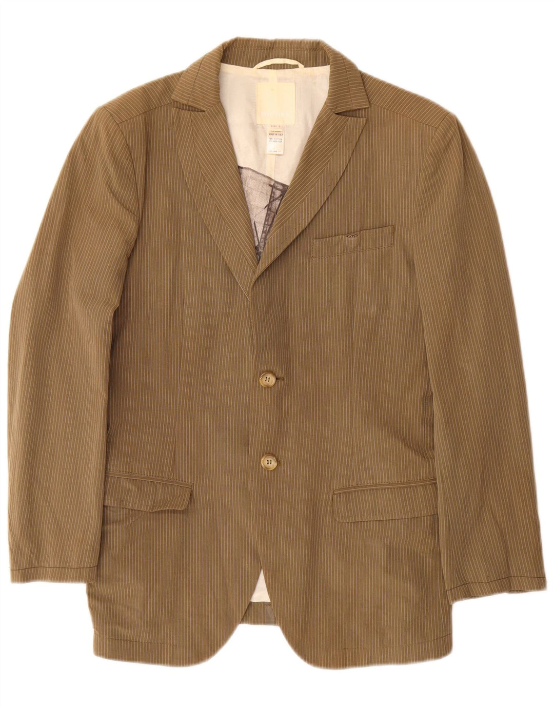 Jaqueta Blazer Masculina Diesel com 2 Botões Reino Unido 36 Pequena Risca Cáqui de Algodão