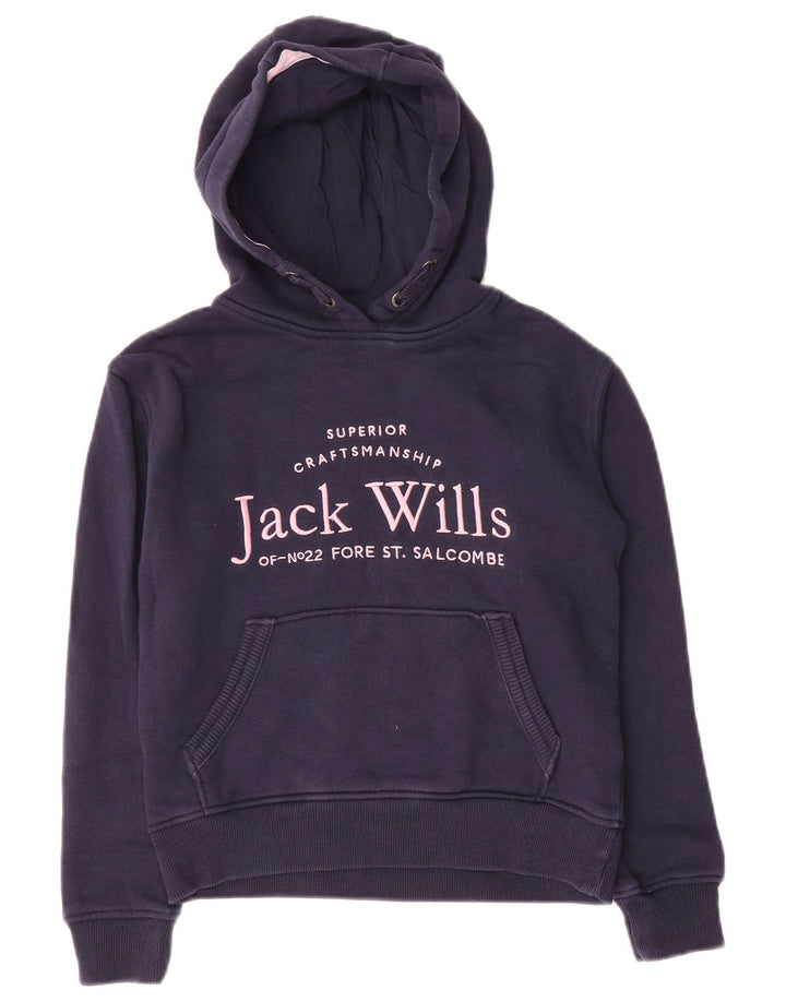 JACK WILLS Suéter gráfico feminino com capuz, 8-9 anos, azul marinho, algodão