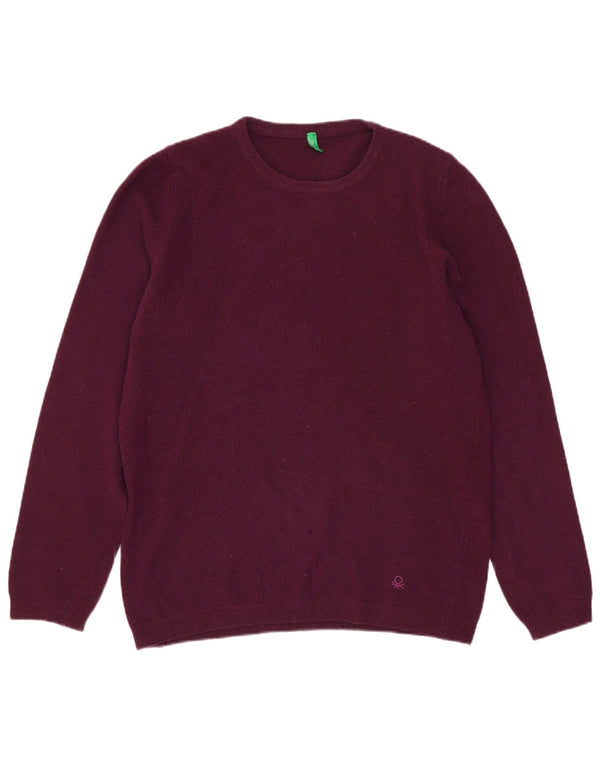 Benetton Womens Crew Neck Jumper Sweater UK 14 Medium Burgundy Wool