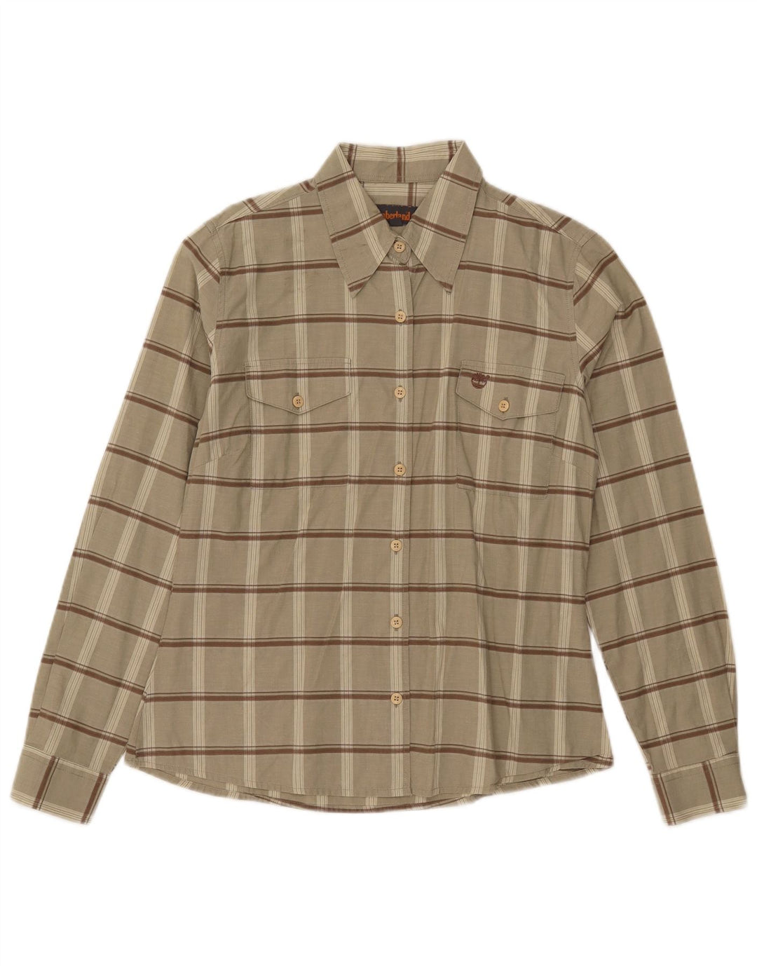 Camisa feminina Timberland UK 14 médio cáqui xadrez algodão