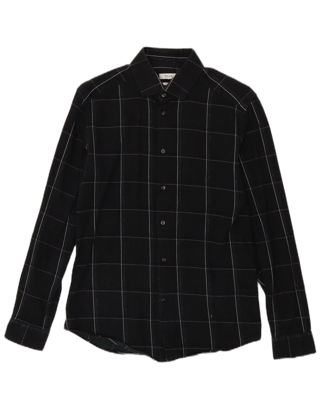 Camisa masculina Reiss de flanela slim fit, algodão xadrez preto médio