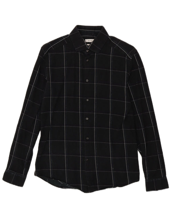 Camisa masculina Reiss de flanela slim fit, algodão xadrez preto médio