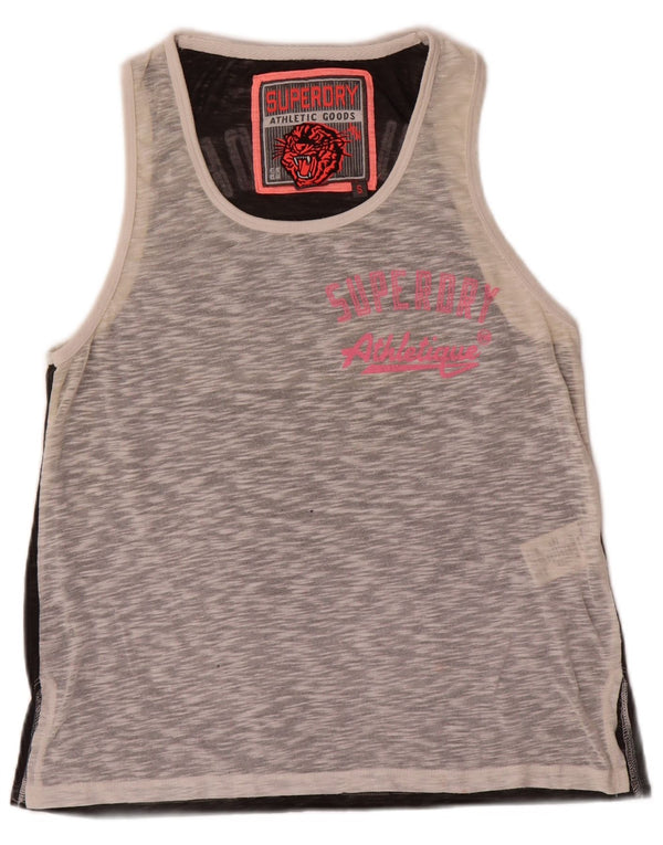 Superdry Womens Graphic Vest Top UK 10 Small Grey Colourblock Poliéster