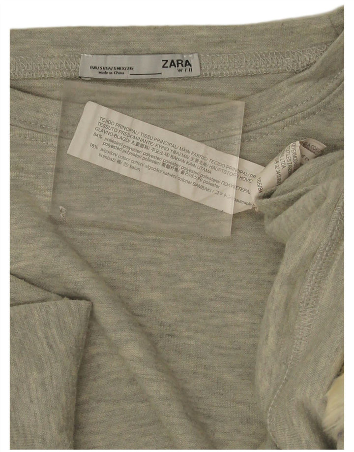Zara Top feminino oversized manga 3/4 UK 10 pequeno cinza colorblock poliéster