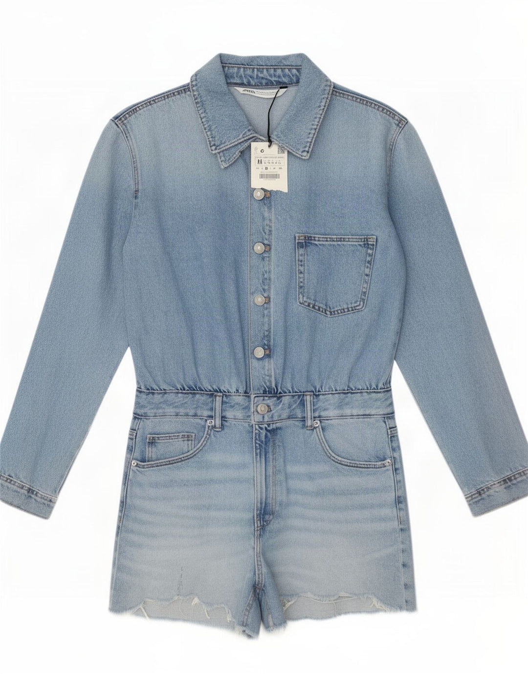 Macacão jeans feminino Zara Reino Unido 12 algodão azul médio