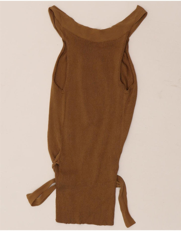 Blusa feminina Massimo Dutti sem ombro Reino Unido 14 grande viscose marrom