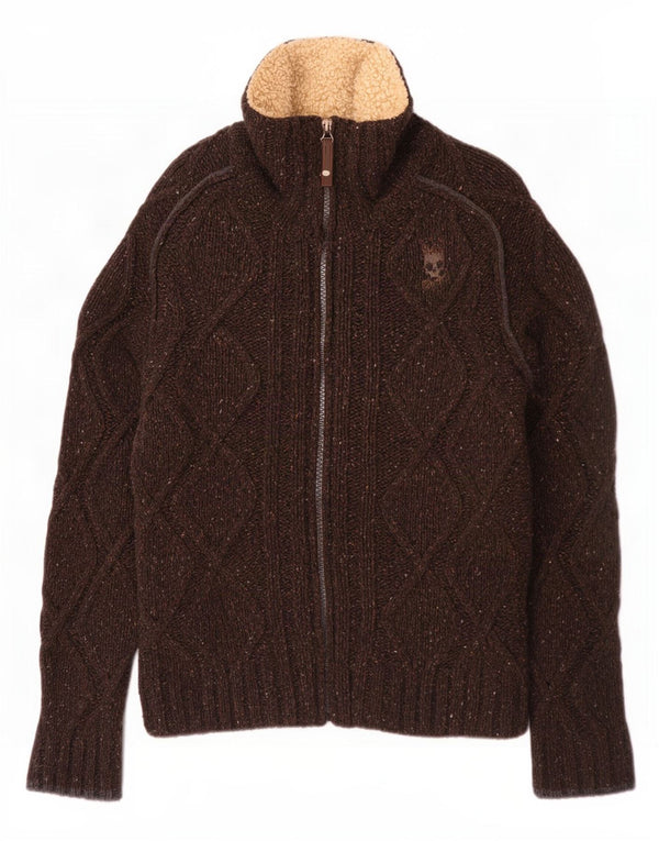 Jaqueta masculina de malha sherpa Energie Reino Unido 40 grande lã manchada marrom