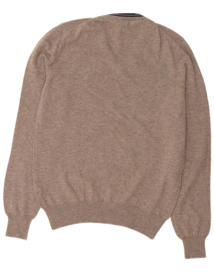 Suéter masculino Fred Perry com decote em V XL lã manchada marrom