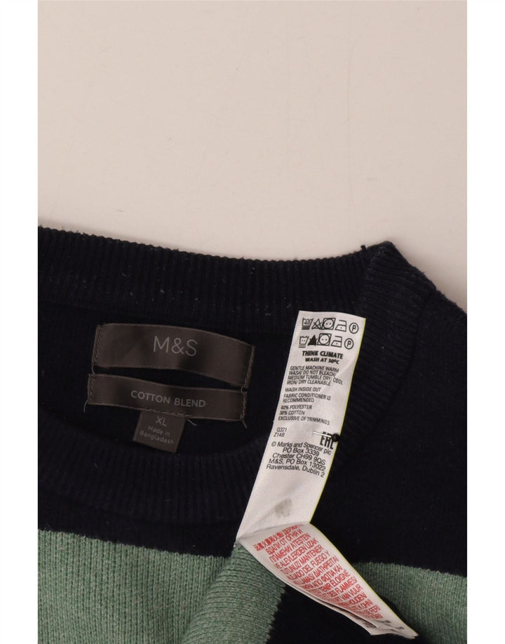 Suéter masculino Marks & Spencer com gola redonda XL listrado azul marinho